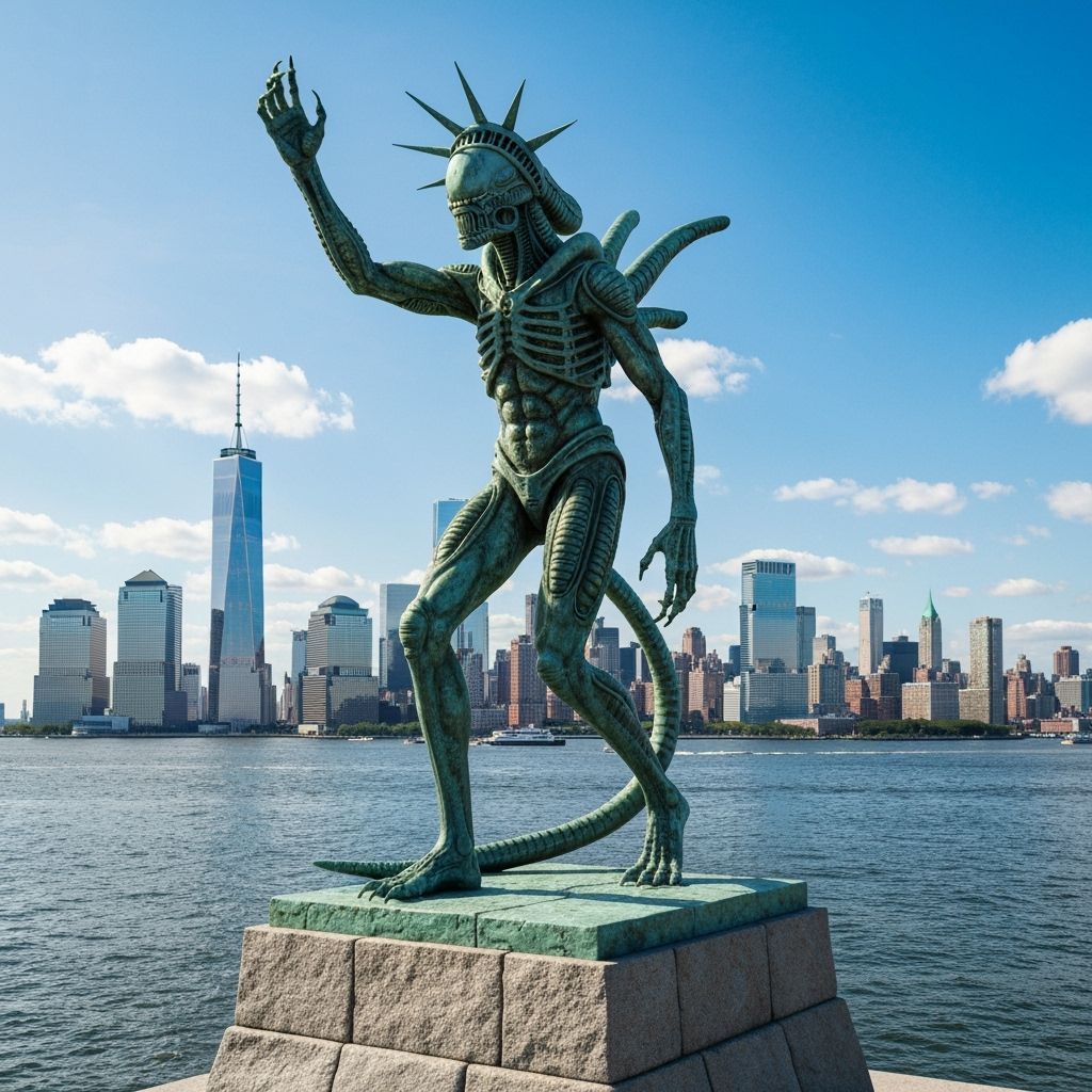 Xenomorph Statue in NYC Harbor: Liberty Crown