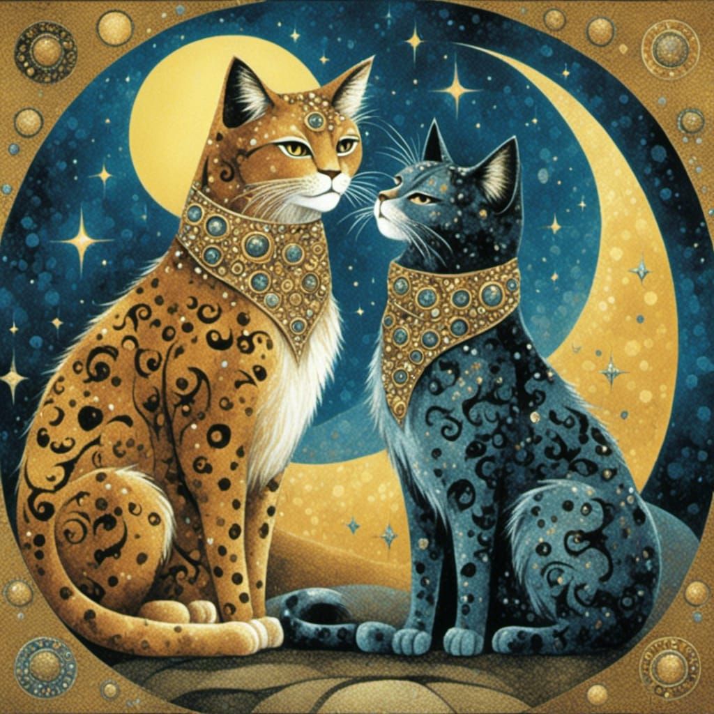 <lora:Feline Folk:1.0> the kiss with male cats,in the style ...
