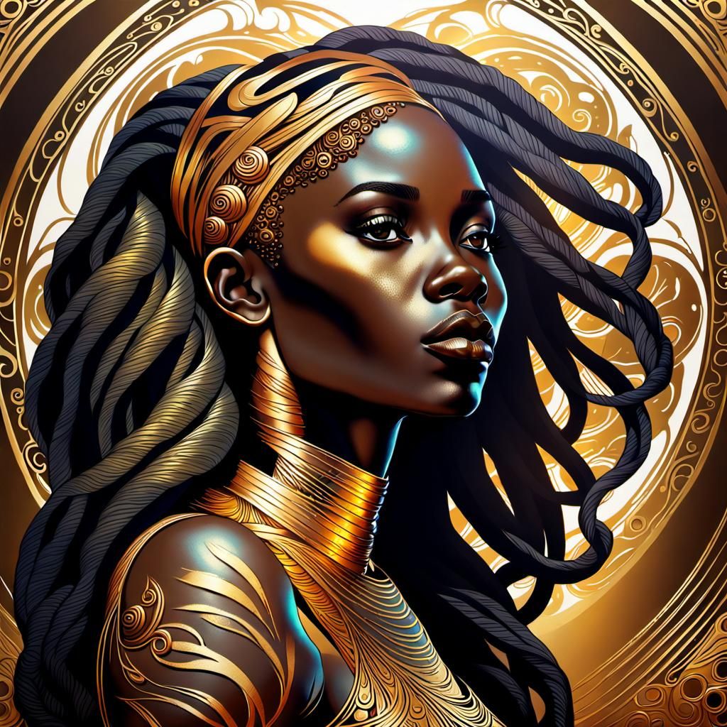 African Woman in Gold, Art Nouveau Style