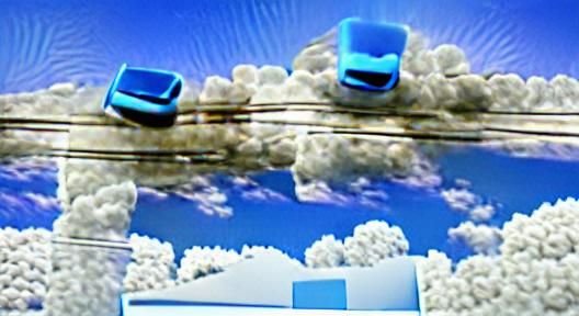 Blue Car Soaring Through the Sky
