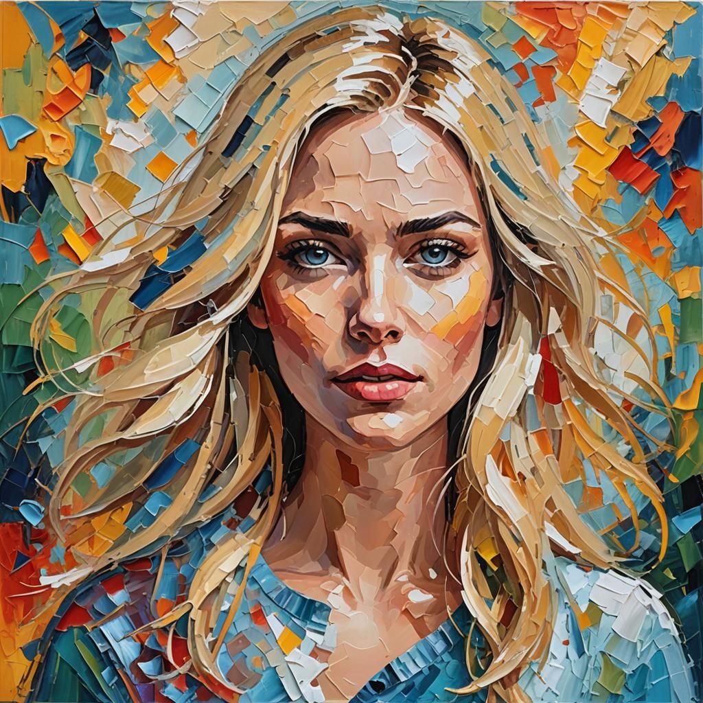 Palette Knife Portrait of a Blonde Woman