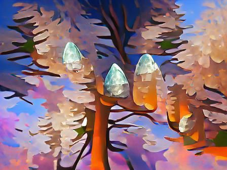 Crystalline Trees Reflecting Light: Digital Illustration