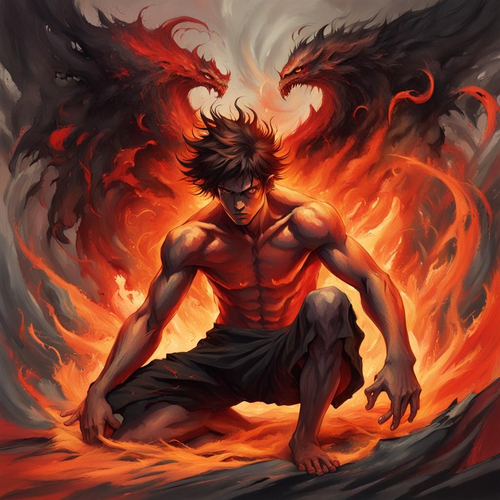 Tormented Man with Demon and Angel in Impasto Style