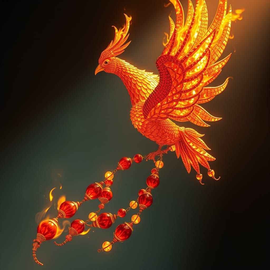 Phoenix of Fire and Gems in Dramatic Lighting
