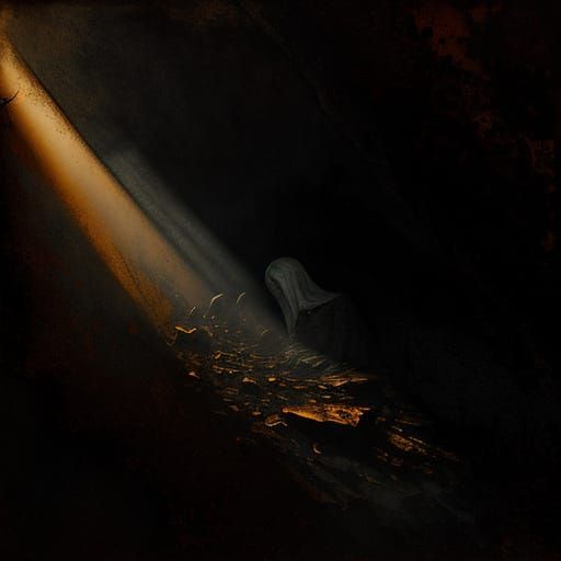 Macabre Figure in Gothic Art Style with Crimson Splashes