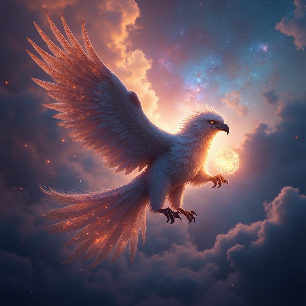 Griffin Soaring Through Nebula in Digital Art Style