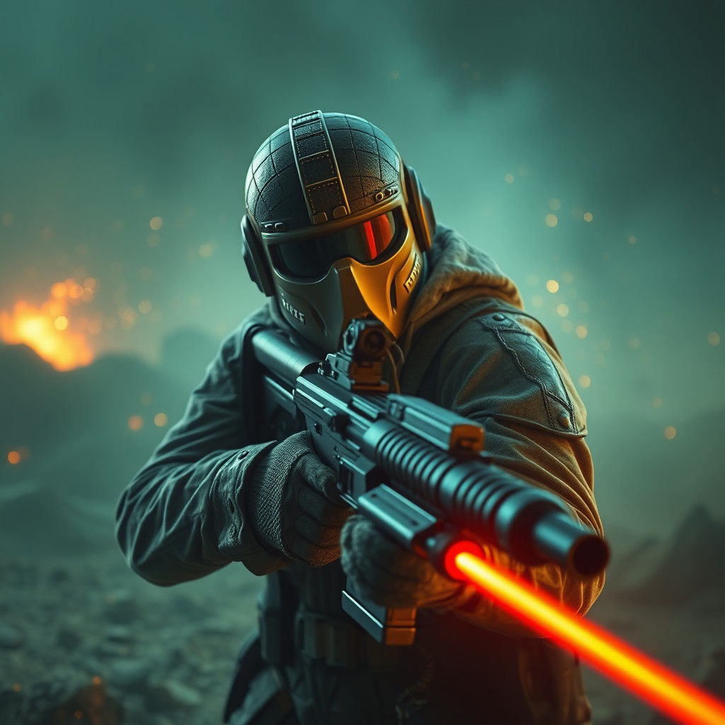 Laser Gun Soldier in World War II Scenario