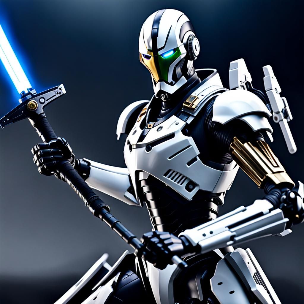 Sci-Fi Android Swordsman in Photorealistic Style