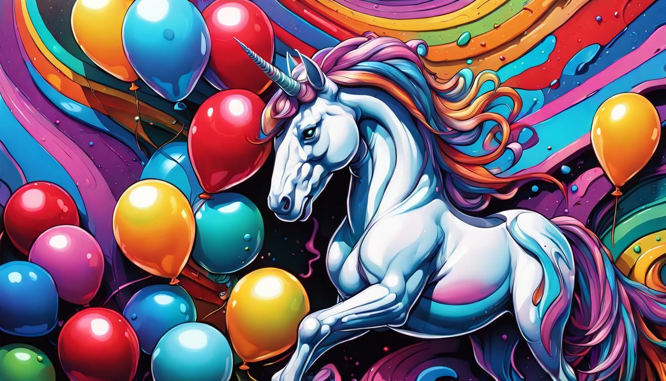 Balloon Animal Unicorn in Graffiti Splash Art