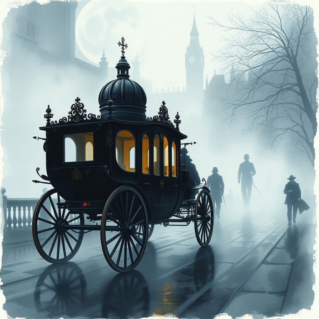 Hearse in Foggy London, Alcohol Ink Style