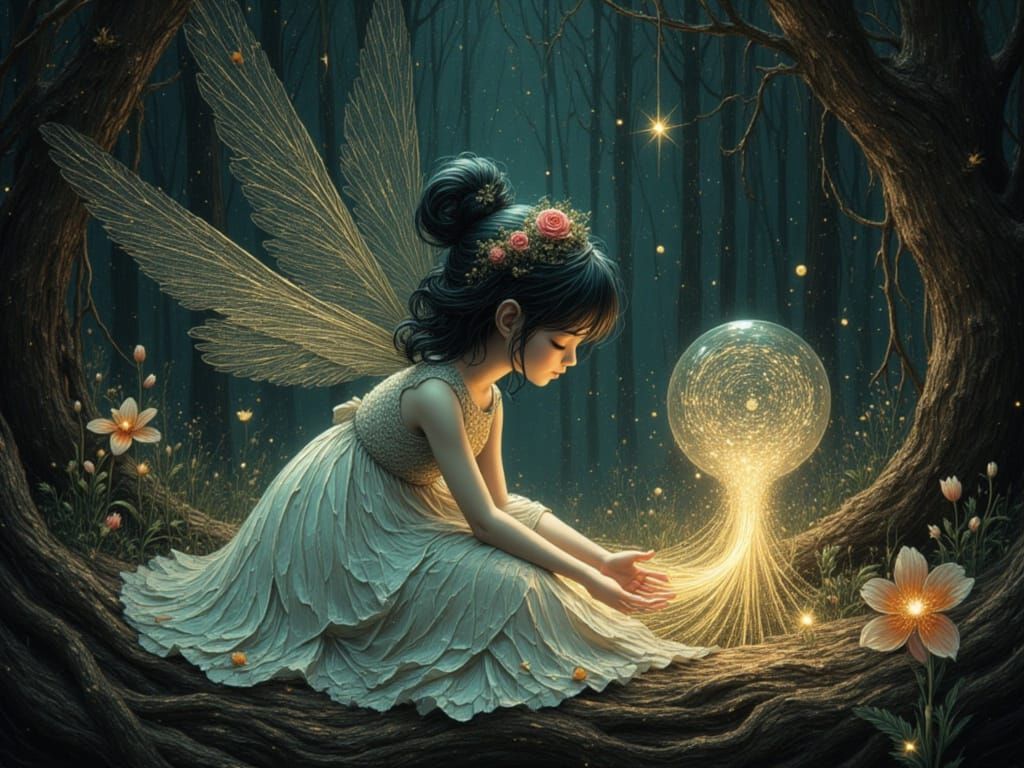 Fairy Princess in Ethereal Forest, Fantasy Illustration