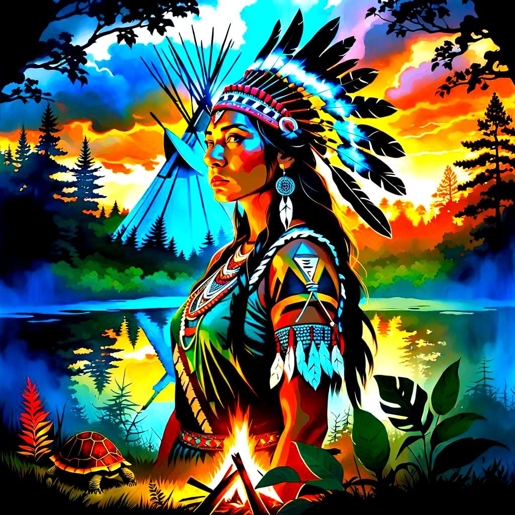 Lenape Warrior Princess in Nature Punk Style