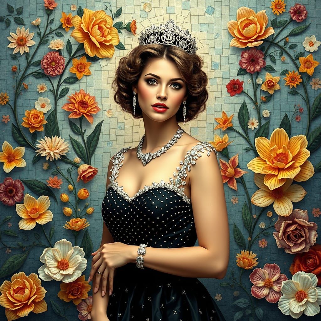 Elegant Woman Creates Mosaic in Leonardo da Vinci Style