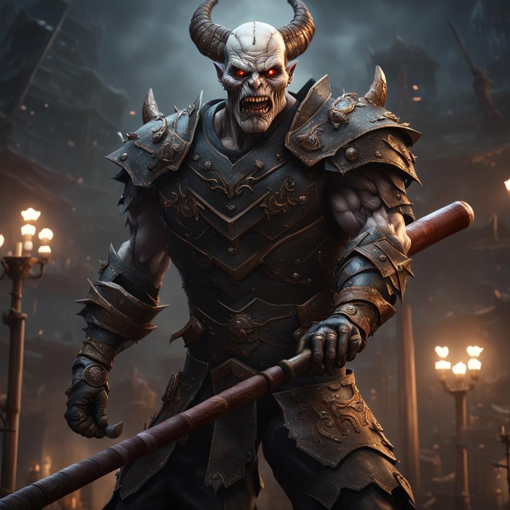 Demonic Baseball Player in Dark Fantasy Art Style