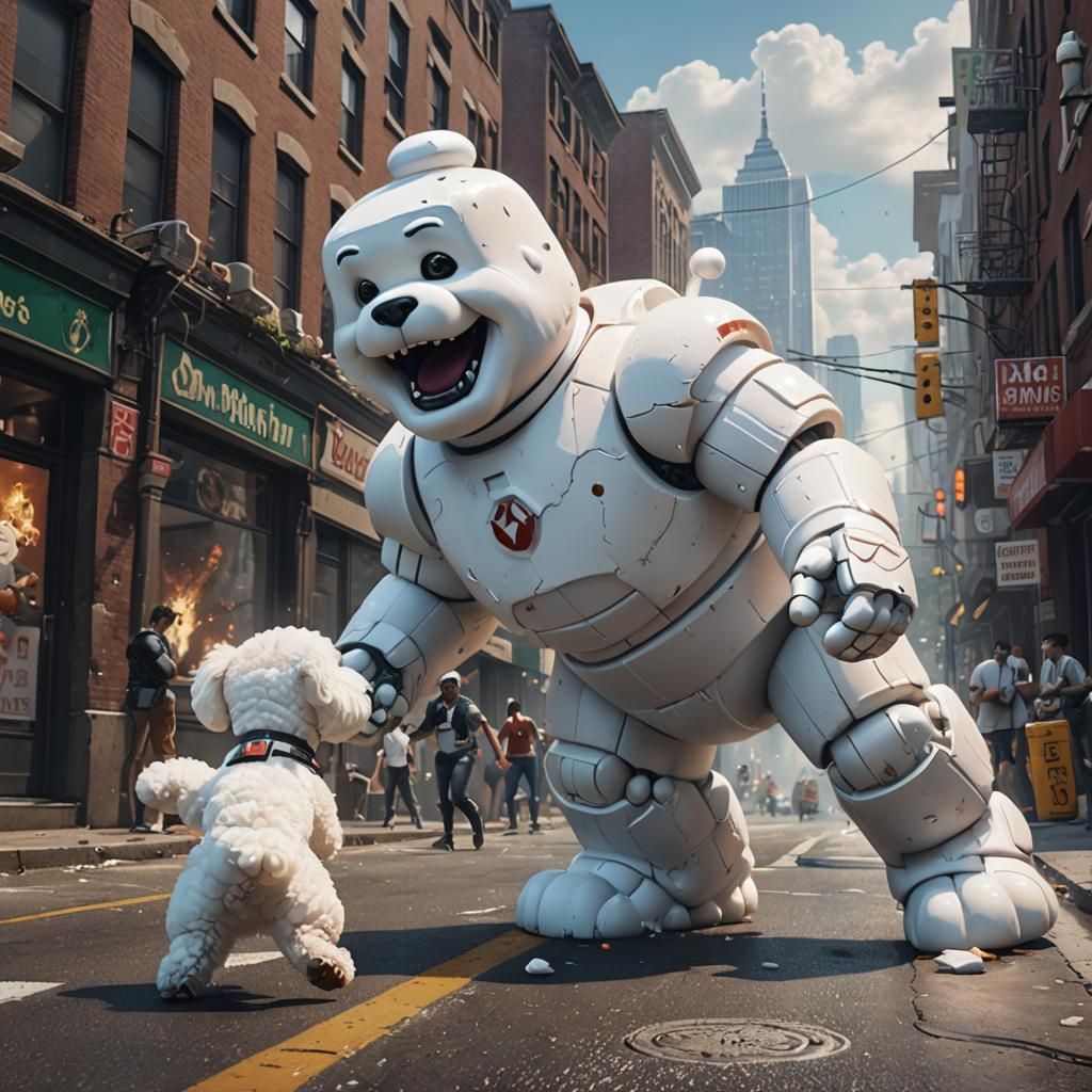 Giant Marshmallow Man vs Fierce Dog: Fantasy Art