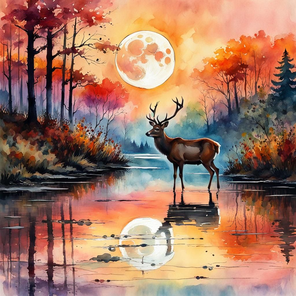 Art Brut Autumn Reflections in Stained Glass Style