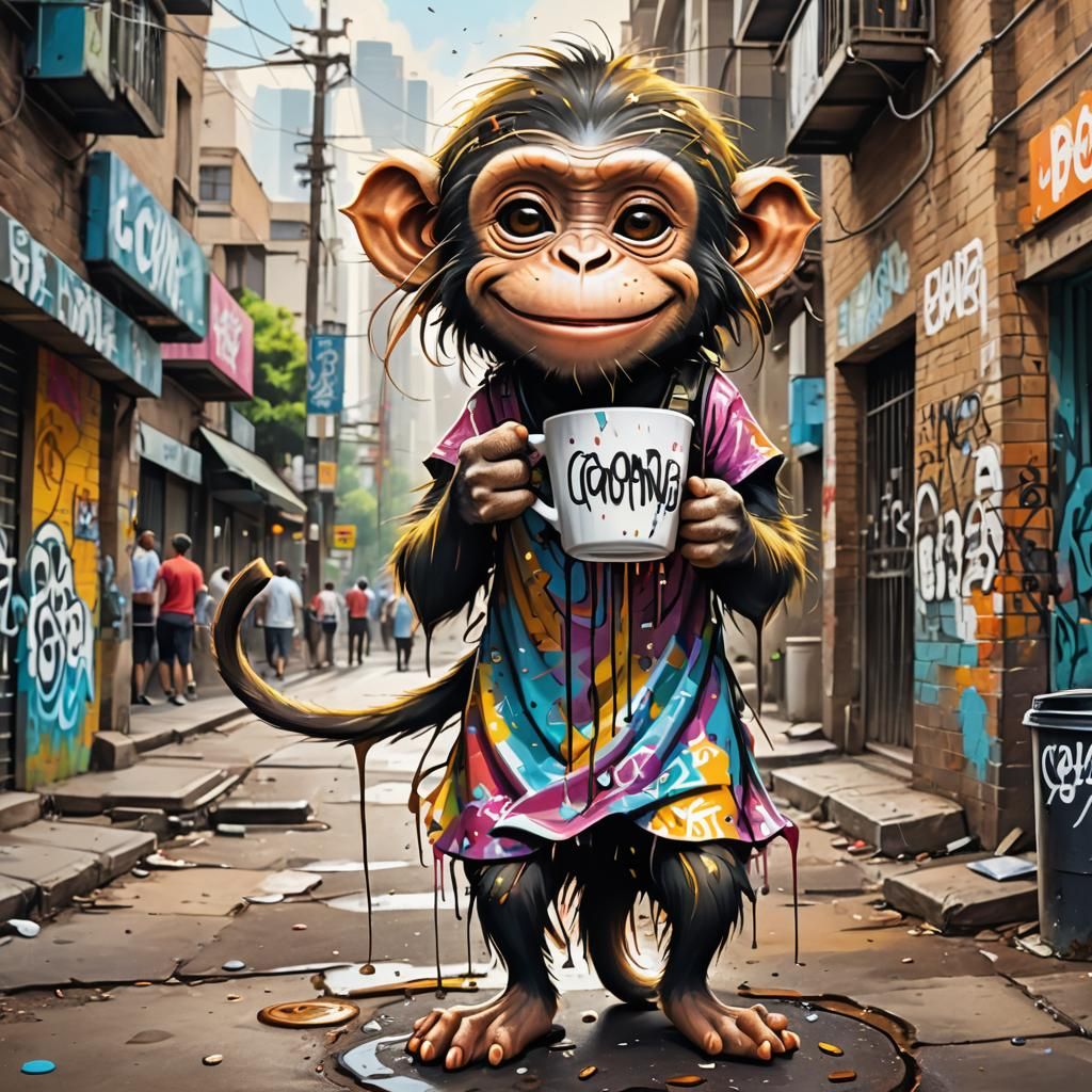 Monkey in Dress: Colorful Graffiti Street Art