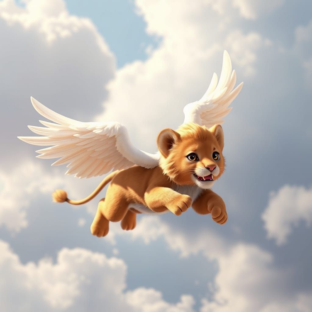 Flying Lion in Vibrant Anime Style