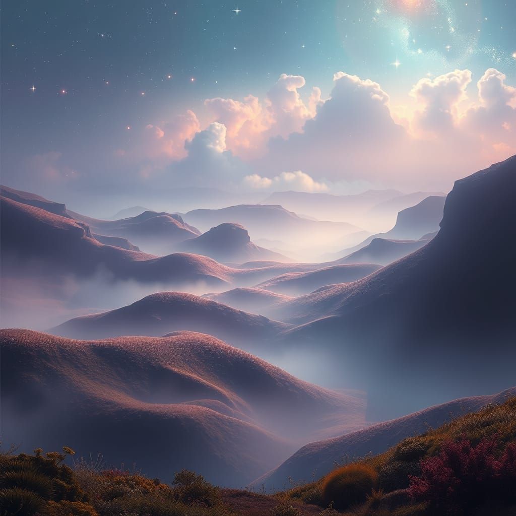 Sparkling Mist in Mystical Fantasy Landscape