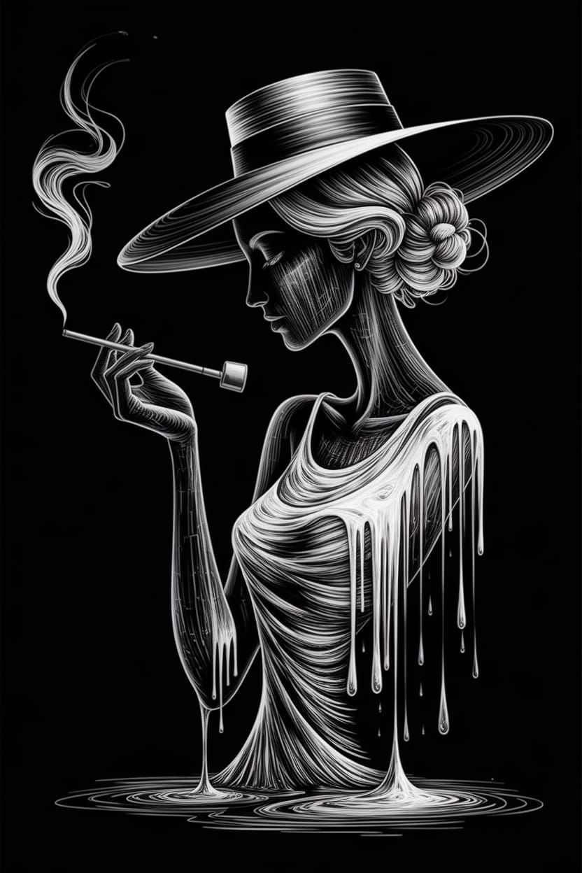 Elegant Woman Silhouette in Dripping Paint Style