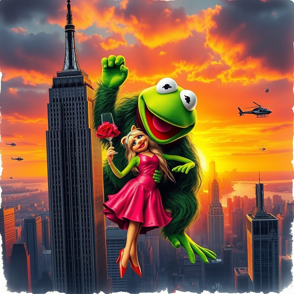 Giganic Muppet King Kong Ascends Empire State Building with ...