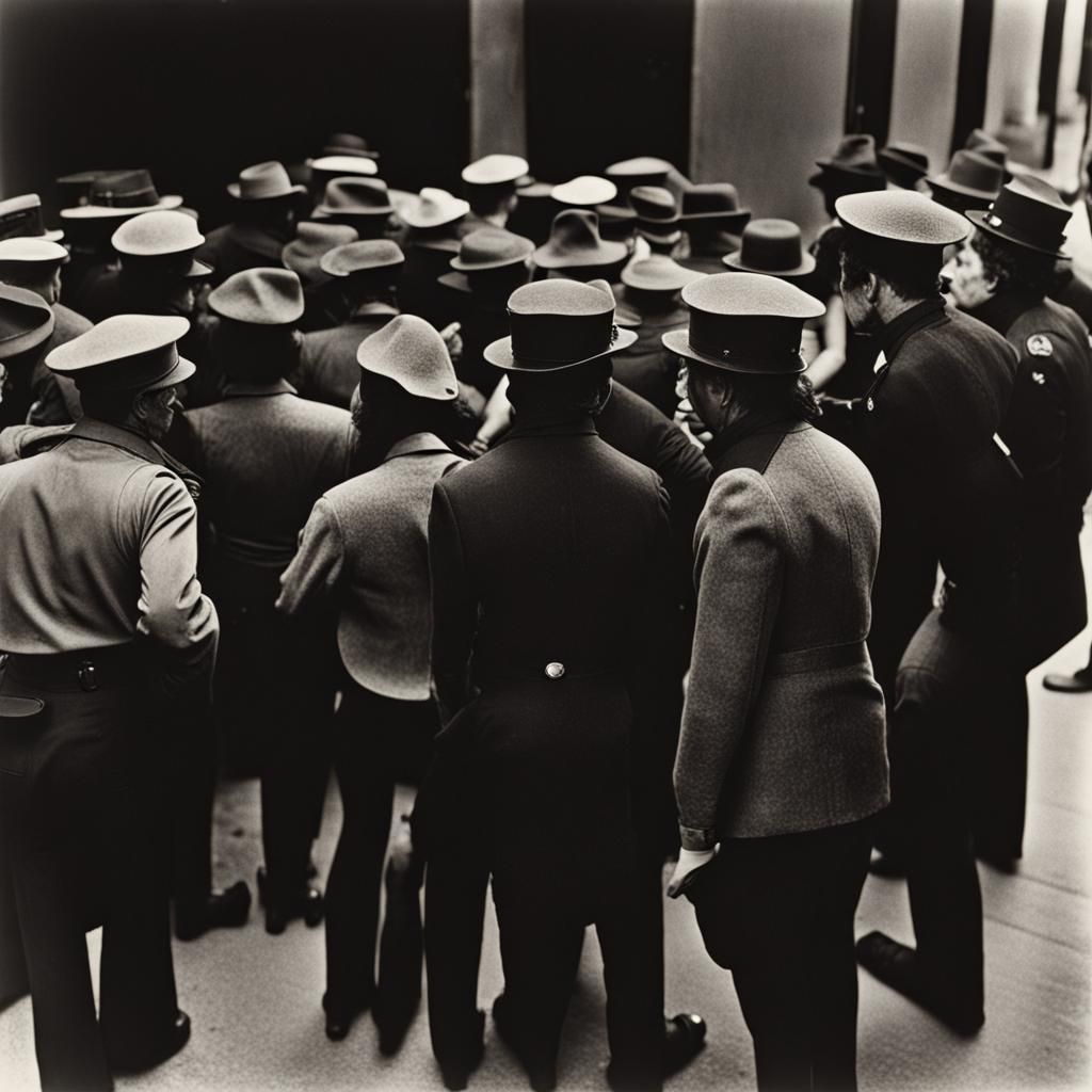 Police Station Gathering, Vintage Postcard Style
