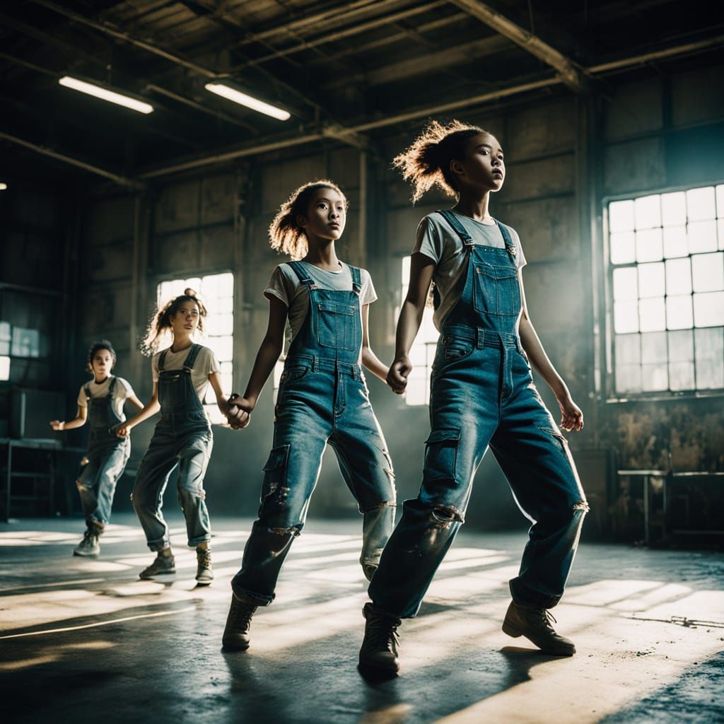 Dancers in Industrial Warehouse: Manga Scan Style