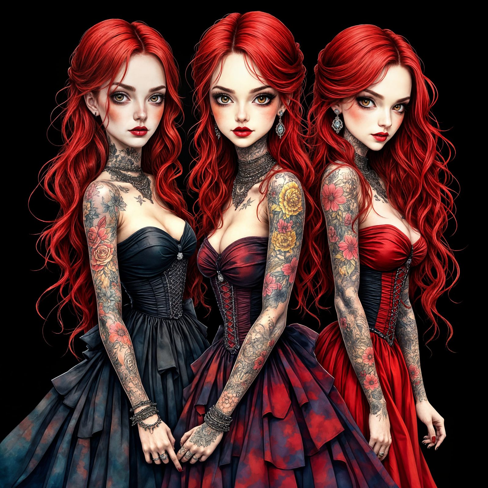 Tattooed Red-Haired Girls in Ash Thorp Style