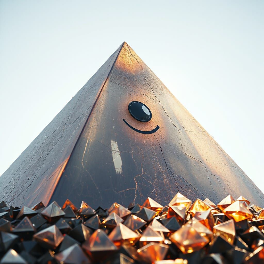 Shimmering Black Pyramid in Hyperrealistic CGI Style