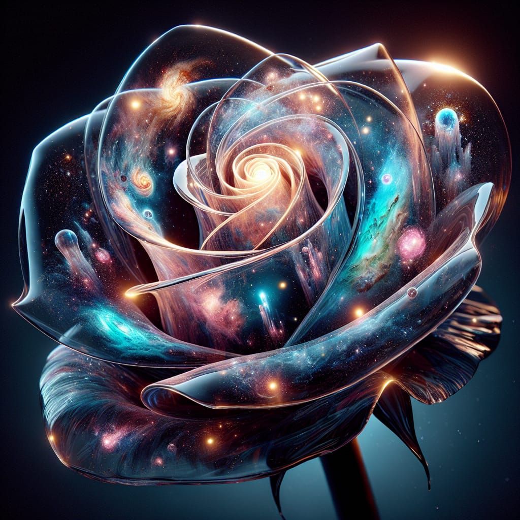 Galactic Glass Rose: A Cosmic Floral Masterpiece