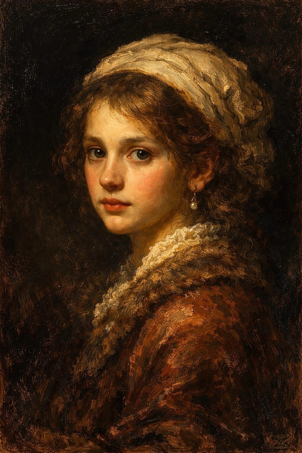 Young Woman Portrait in Rembrandt Style