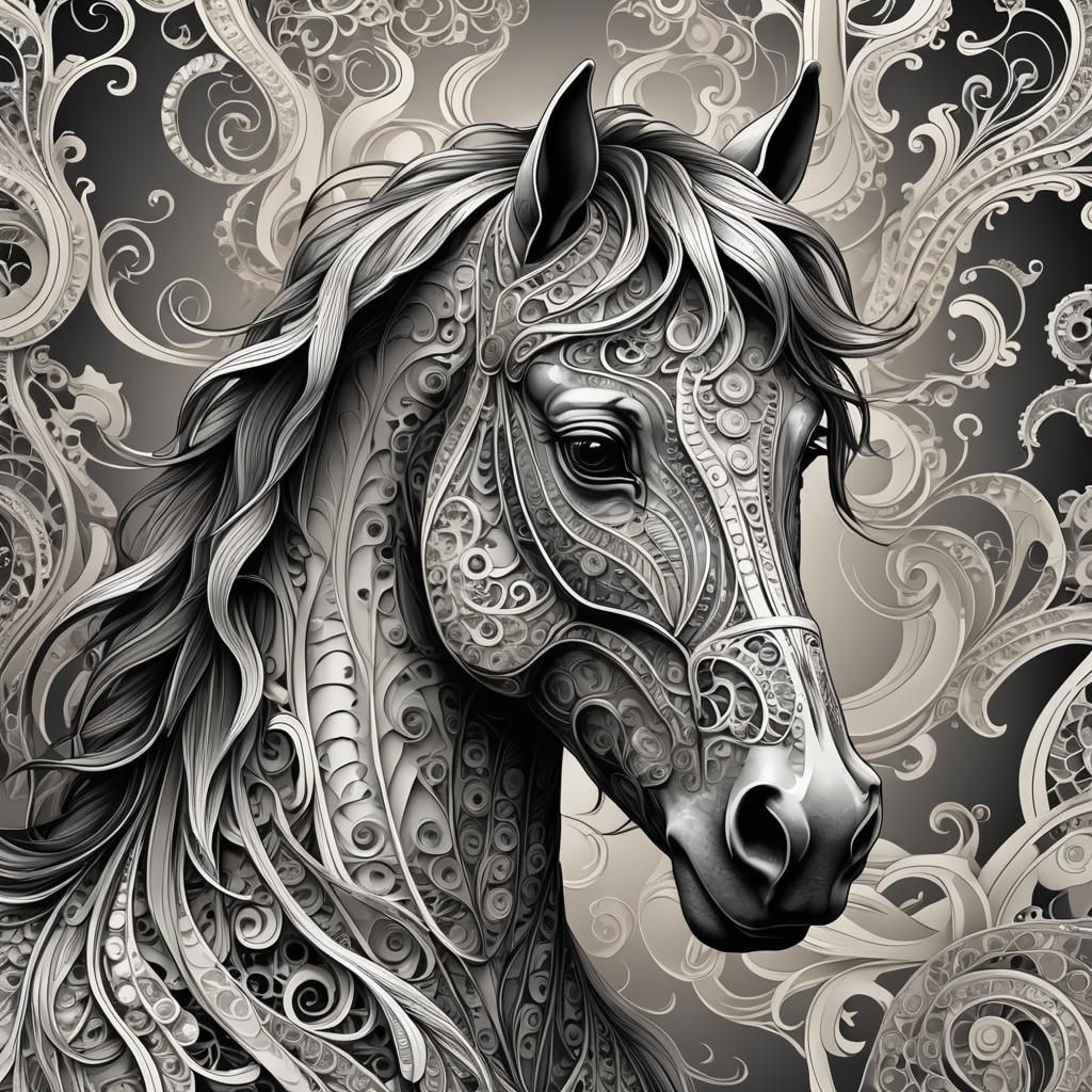 Abstract Horse Bust with Fractal and Zentangle Elements