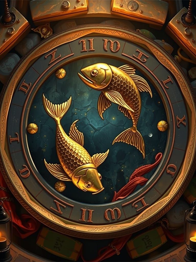 A golden Pisces zodiac symbol