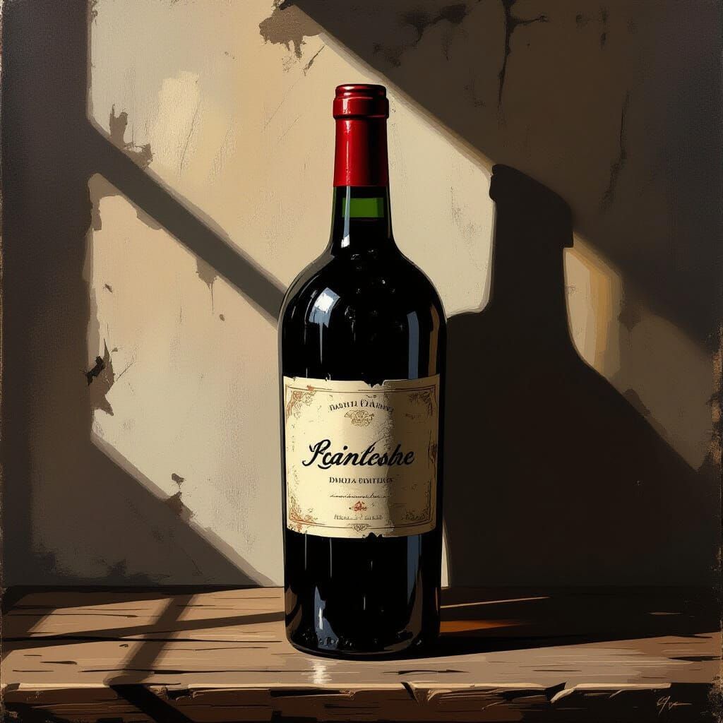 Aged Wine Bottle in Dramatic Chiaroscuro Lighting