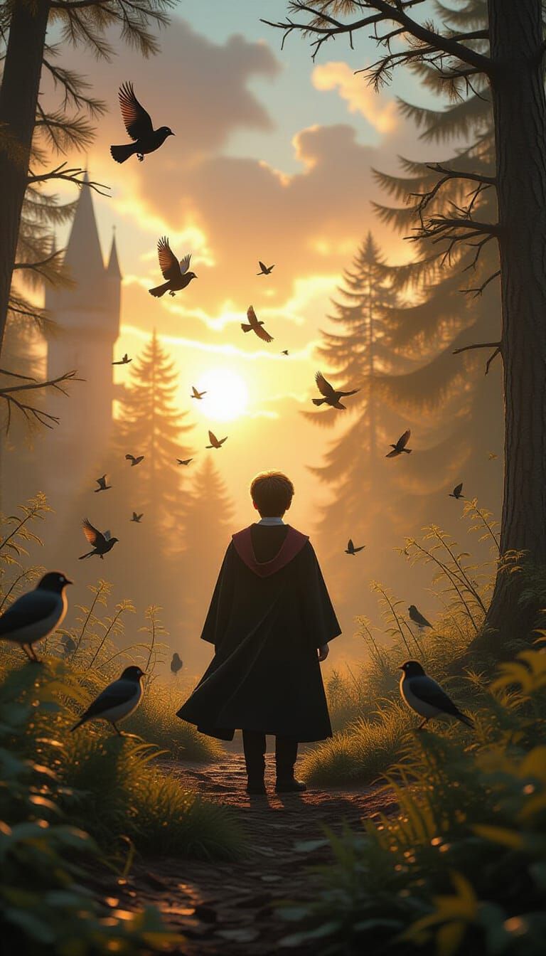 Harry Potter in Whimsical Forest with Dramatic Lighting
