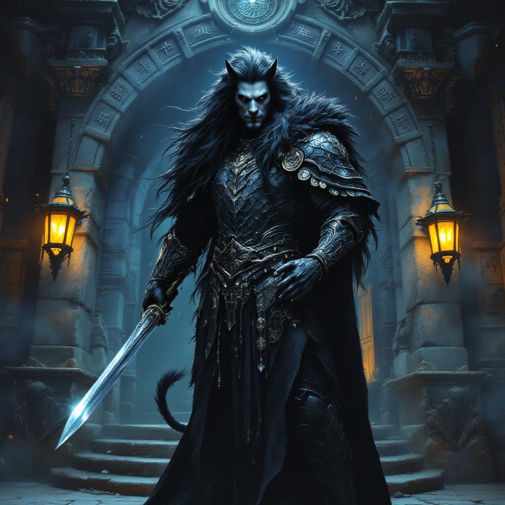 Regal Shadow Lion Demi-Human in Majestic Armor