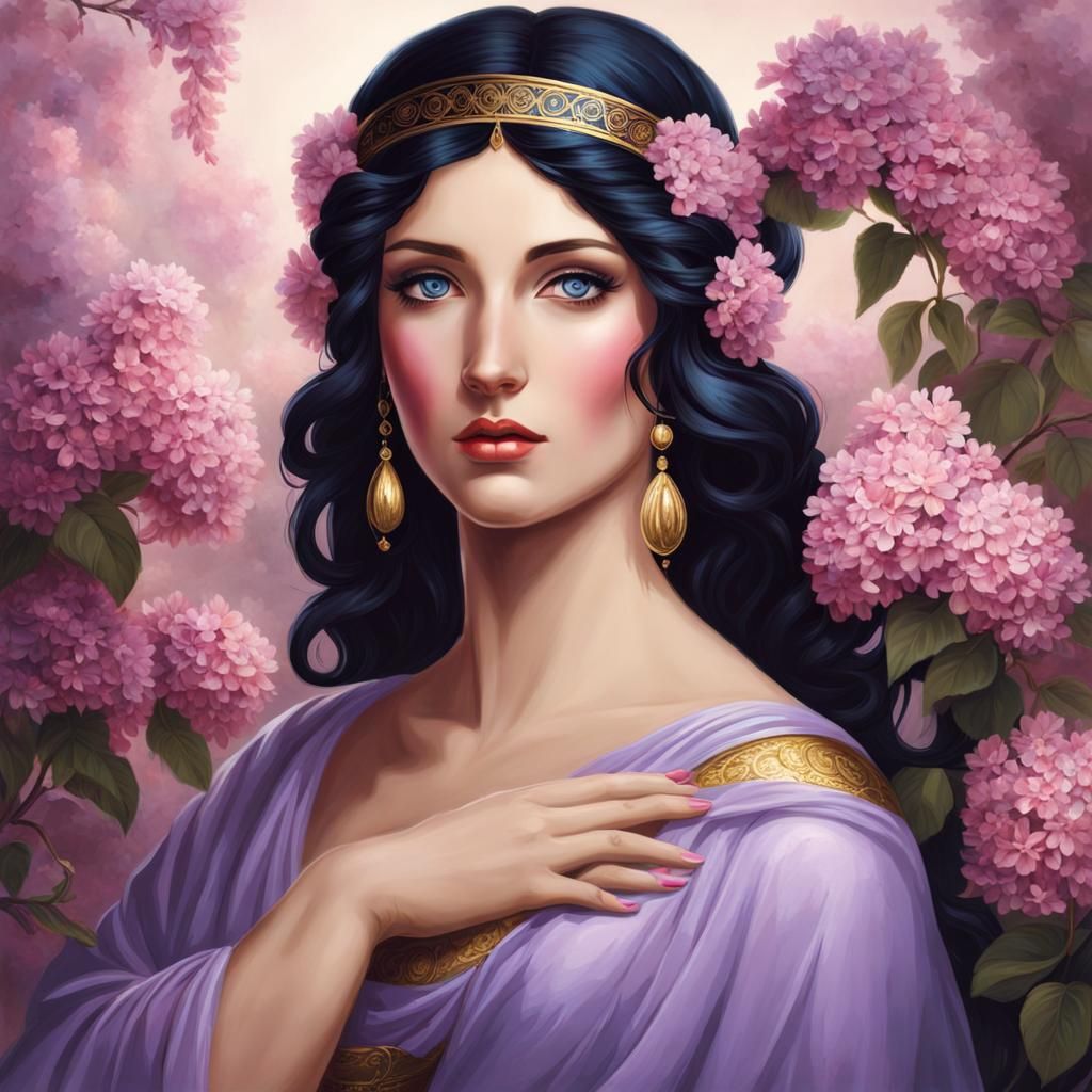 Beautiful Greek Woman with Flowers