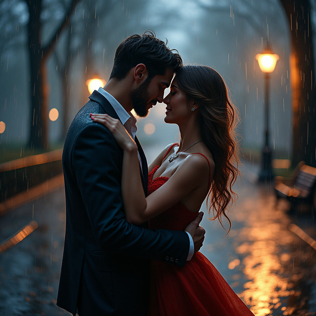 Couple Dancing in Rainy Central Park: Digital Matte Painting