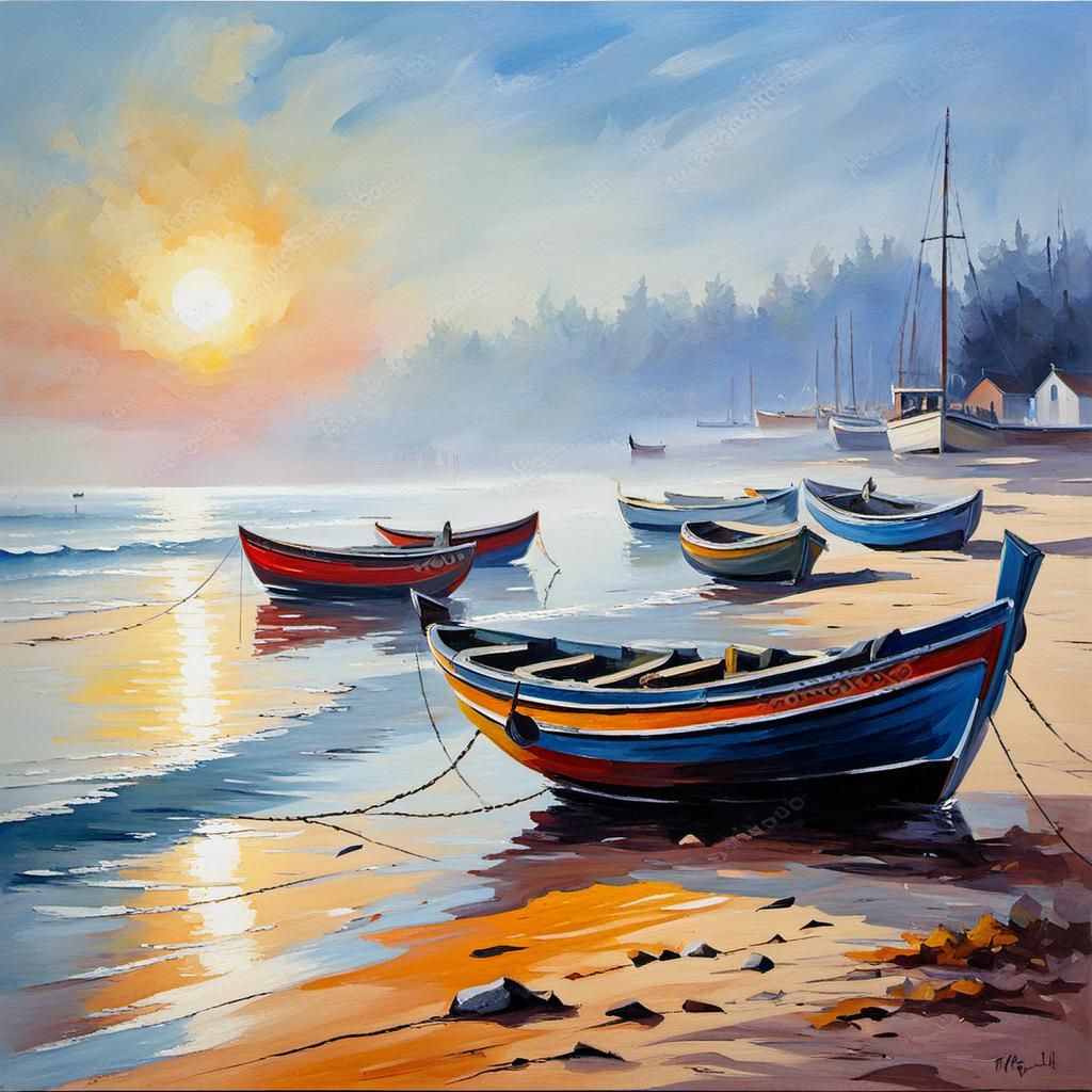 Impressionistic Fishing Boats in Morning Mist