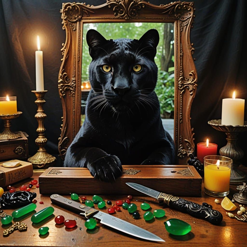 Surreal Cyberpunk Landscape with a Rotted Knife and a Panthe...