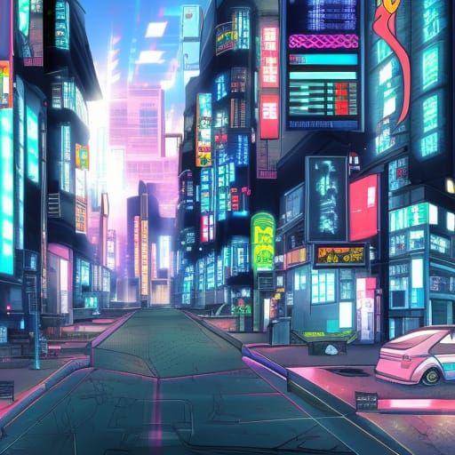 Cyberpunk Anime Street Scene