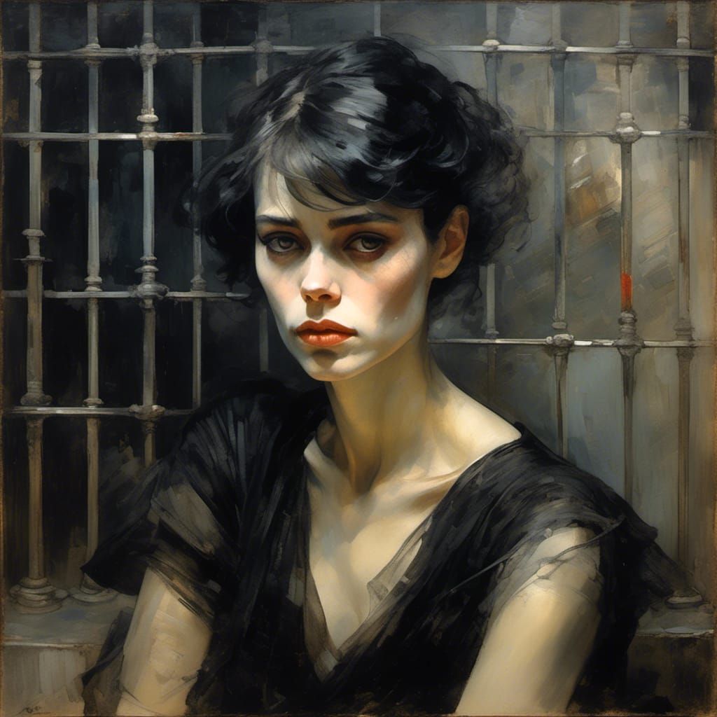 Woman Painting in Jail in Hyperreal Style