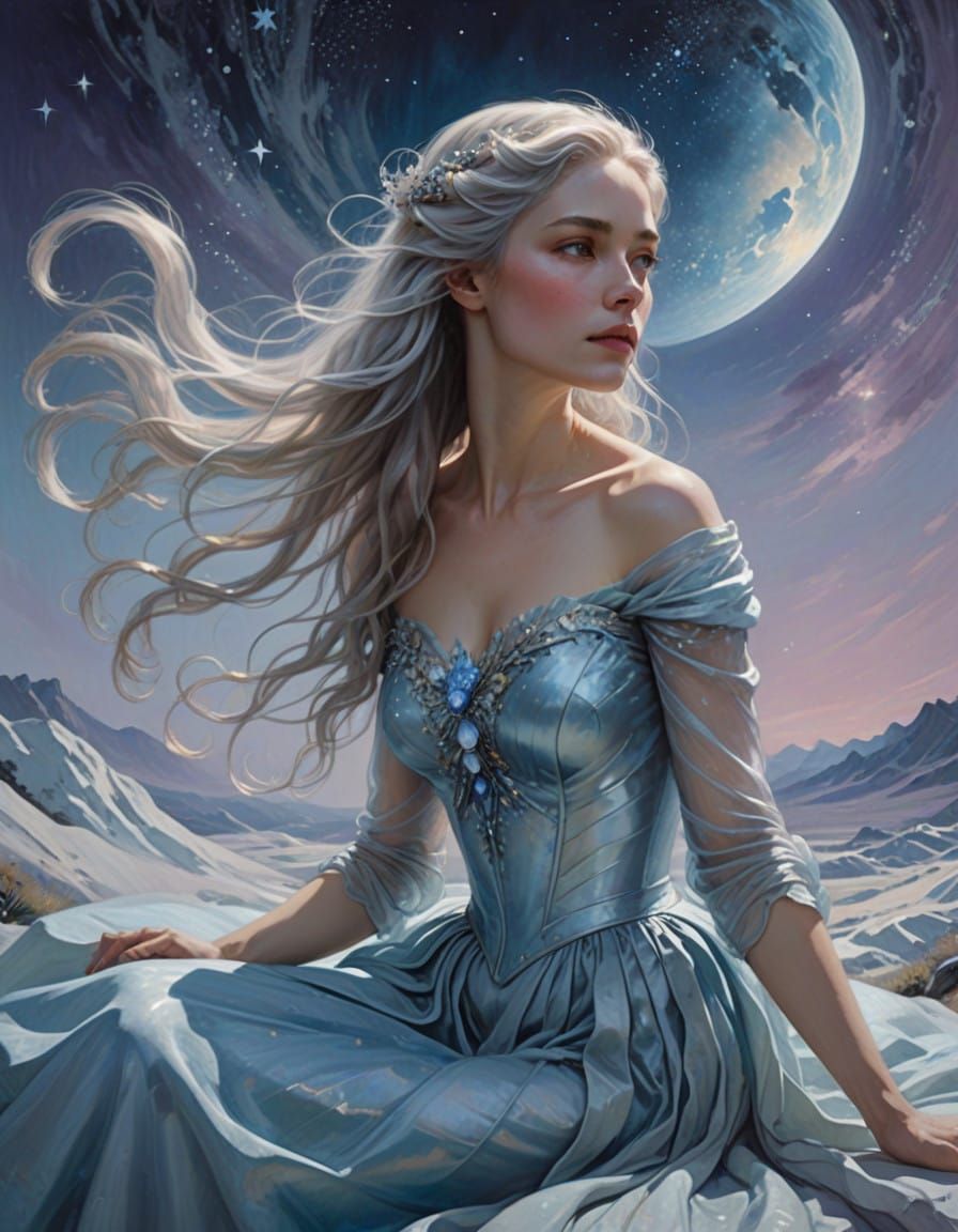 Ethereal Goddess in Celestial Snowscape