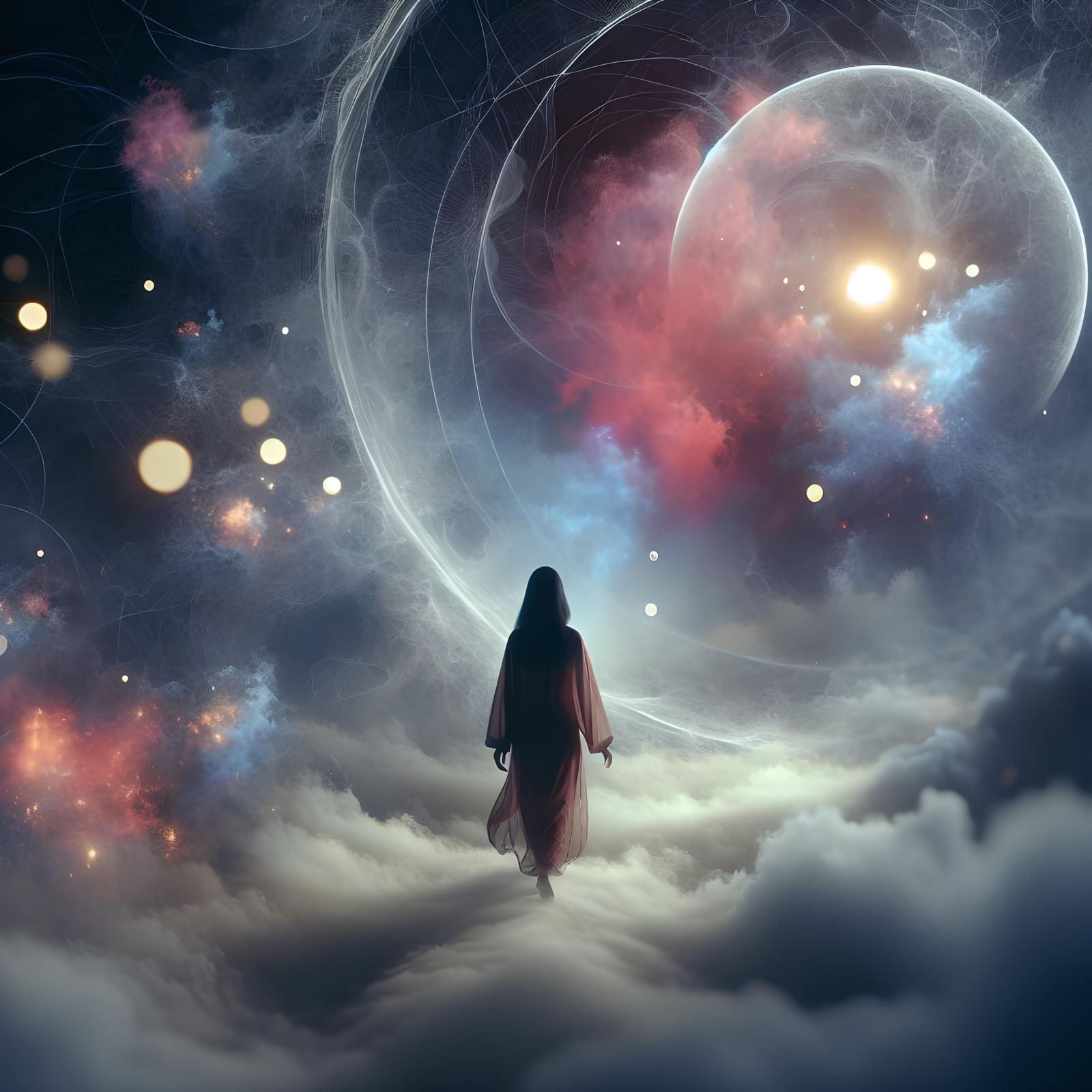 Surreal Dreamscape: Asian Woman in Ethereal Fog