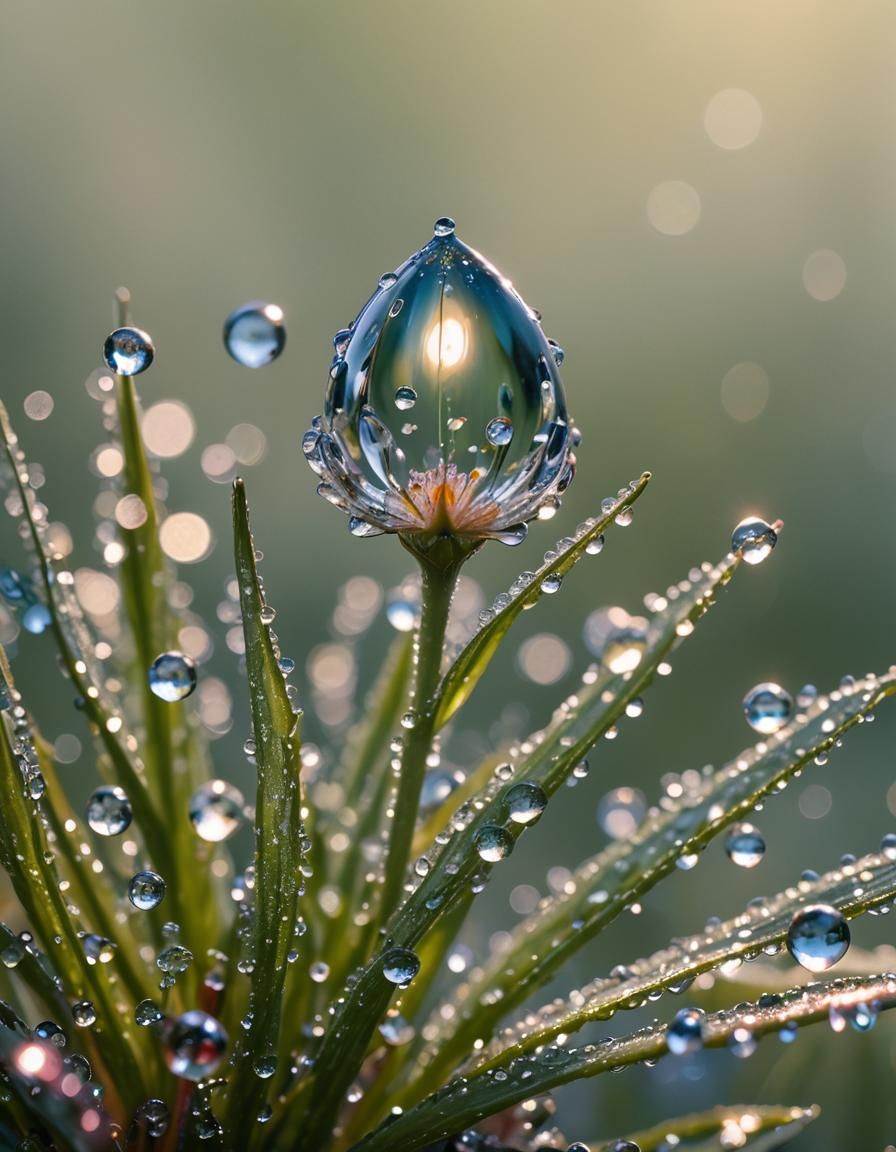 Macro Water Drop on Field Diamond Flower