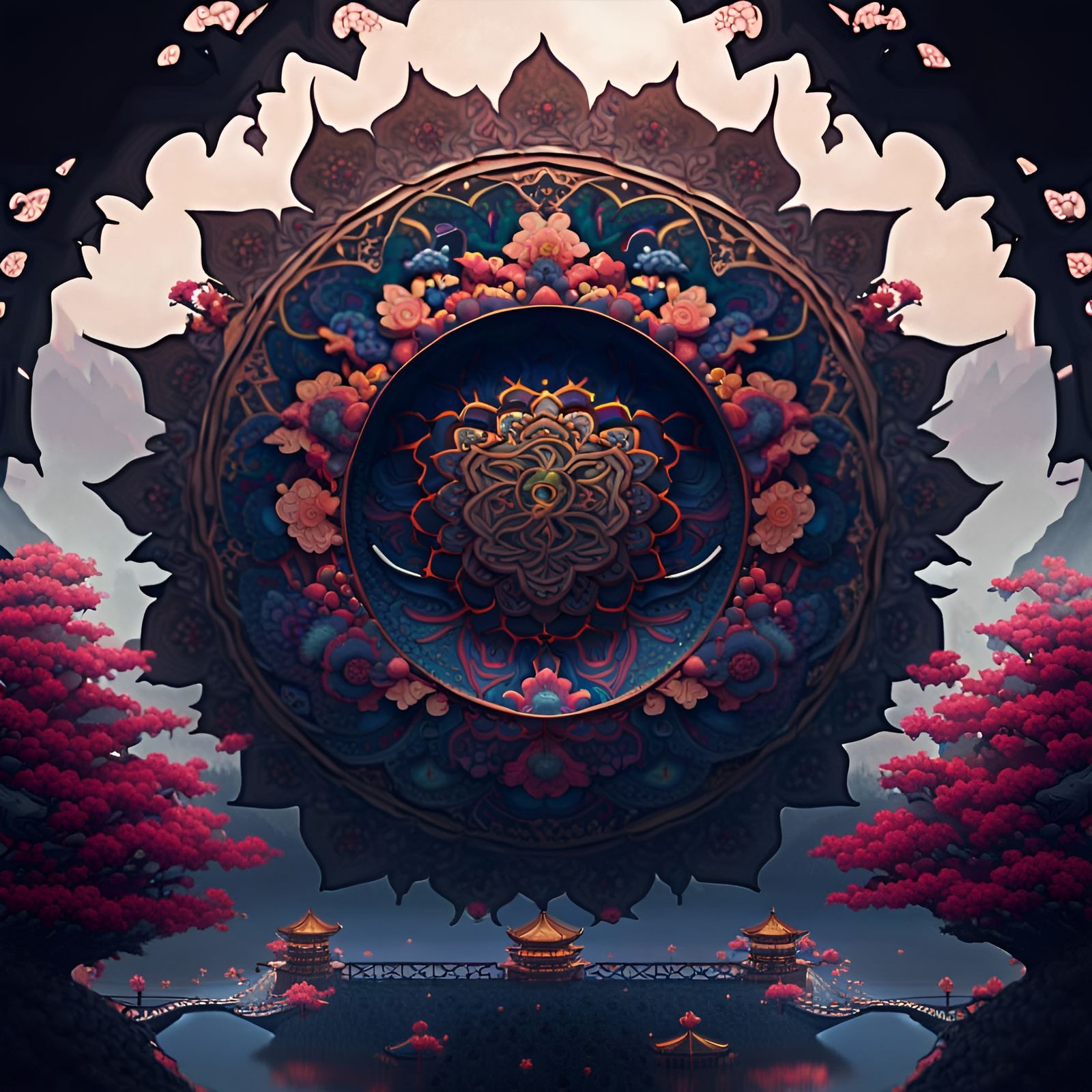 Detailed Japanese Mandala in Deep Color