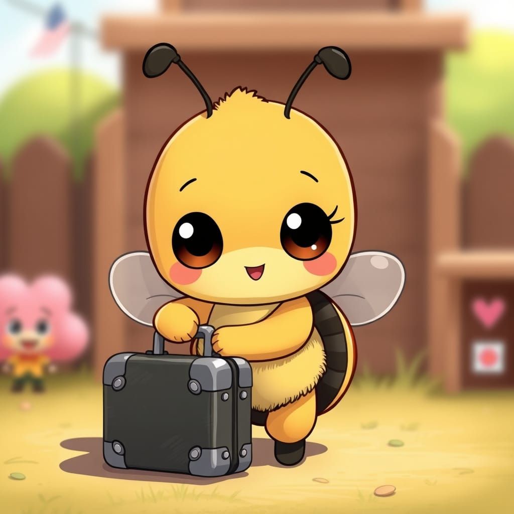 Vibrant Chibi Bee Embarks on a Journey