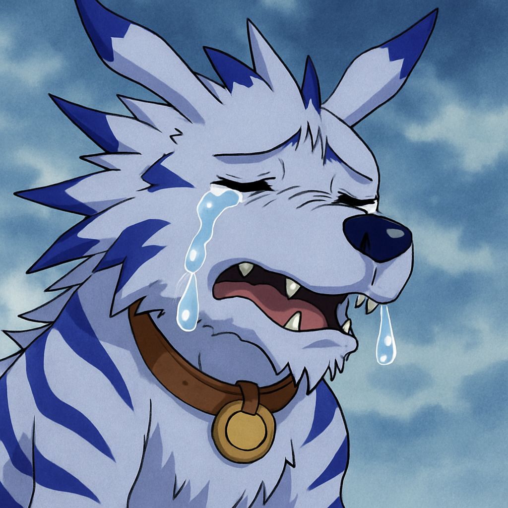 Crying Garurumon: An AI Generated Image