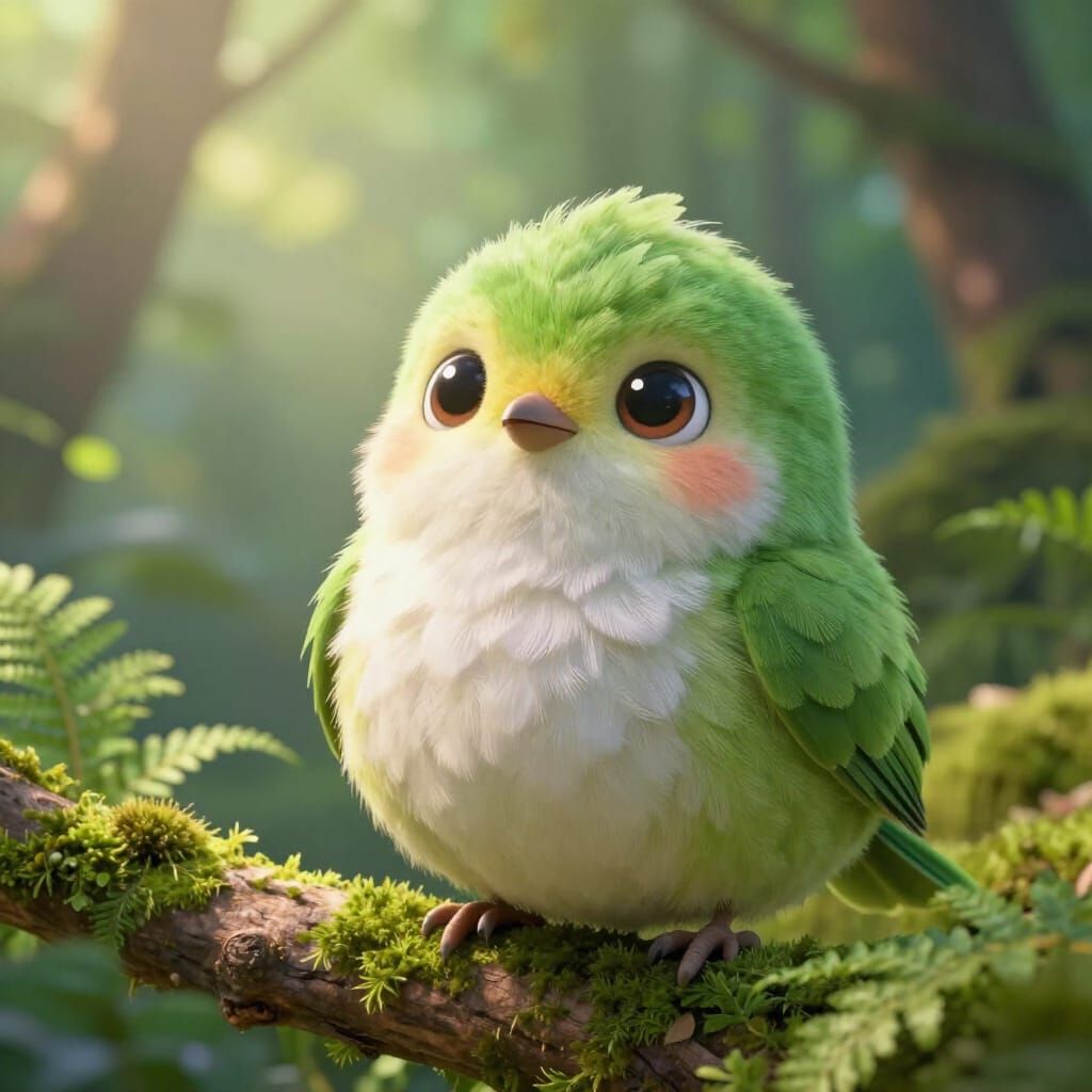 Adorable Fluffy Bird Creature in Magical Forest