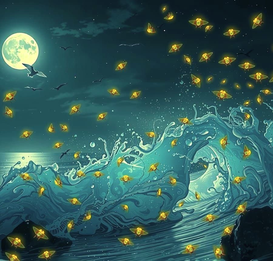 Bioluminescent Fireflies Dance in Moonlight: Digital Paintin...